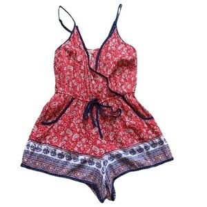 Band of Gypsies Paisley Floral Red White And Blue Romper